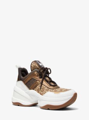 michael michael kors olympia logo jacquard and metallic leather trainer|Michael Kors olympia jersey.